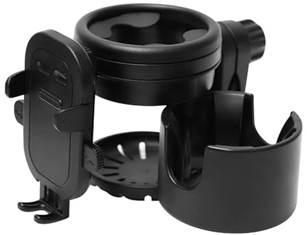 Stroller Cup Holder Attachment with Phone Holder, 3 in 1 Universal Baby Stroller, Bike, Wheelchair, Walker, Scooter Water Bottle Drink Holder Accessories for Most Donna, Uppababy, Bugaboo
