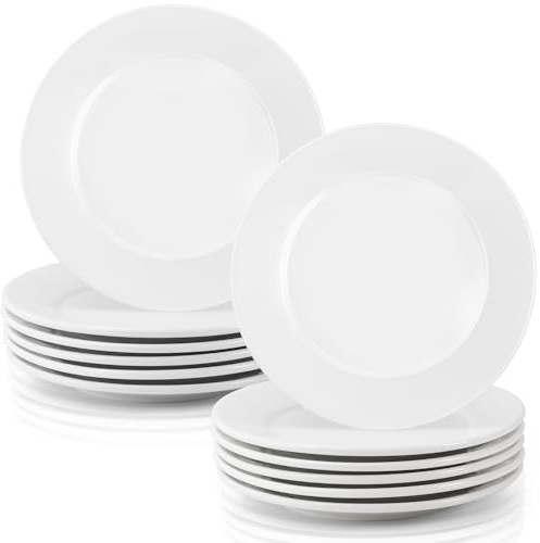 Jeffbaubl 12 platos pequeños de postre, platos de cerámica de 15 cm, juego de platos planos redondos blancos, platos llanos, platos de ensalada, platos de entrantes para tartas, aperitivos, ensaladas