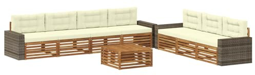 vidaXL Outdoor-Sofagarnitur 8 pcs Natur und Creme 79 x 79 x 37 cm, Garten Sofa, modernes Outdoor-Mobiliar, Bequeme Lounge-Ecke für Terrasse und Patio