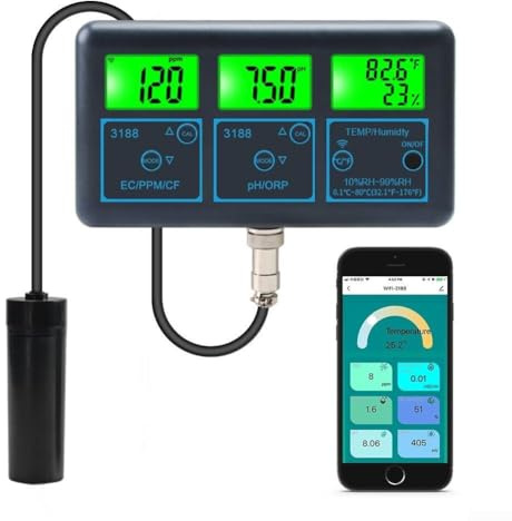 7-in-1 Wasserqualitätsanalysator für Schwimmbad mit WLAN, pH/ORP/Salz/TDS/Temperatur, Steckbetrieb, hohe Genauigkeit