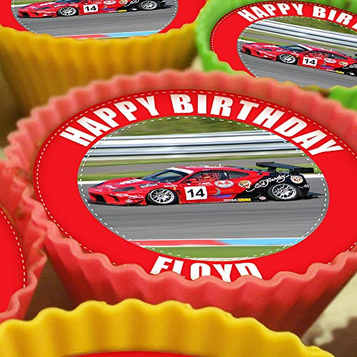 Racing Car - 20 x 5cm Personalised Edible Cupcake Toppers on Premium Icing