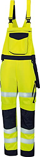 Warnschutz-Latzhose Arbeitslatzhose Signal + Gratis Werkzeugtasche leuchtgelb-marine Gr.42-68 (62)