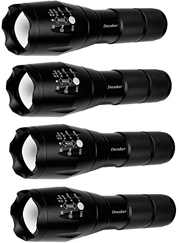 Decaker TC1200 PRO Linterna táctica de grado militar, 5 modos, 3000 lúmenes, táctica, LED, impermeable, paquete de 4