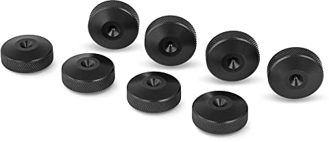 PrecisionGeek Speaker Spike Pads – Black Aluminium 20mm Diameter with Knurled Finish – Floor Protectors for HiFi Speakers, AV Stands, Cabinets, Soundbars – Set of 8