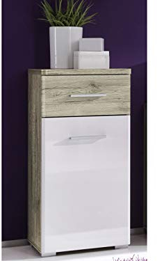 Unterschrank Badschrank Kommode Beistellschrank Schrank Badmöbel Barnsley I San Remo Eiche/Weiß-Hochglanz