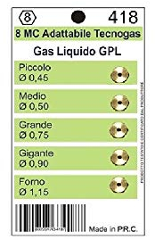 KIT 5 UGELLI INIETTORI TECNOGAS 8MC GAS BOMBOLA GPL PIANO COTTURA CUCINA