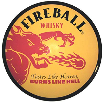 Treasure Gurus Lizenziertes Feuerball Whisky Blechschild Kuppel Button Schild Garage Man Cave Bar Pub Whiskey Wanddekoration