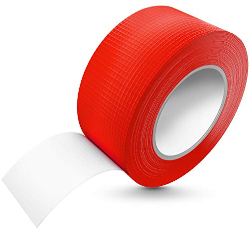 ERBI - Panzertape [50m x 48mm] rot - wasserfest, extreme Klebkraft - Korrigierbares Panzerband handreißbar - Gewebeband, Gaffa Tape, Duct Tape