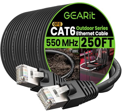 GEARit Cat 6 Ethernet Cable 250 Ft, Outdoor Direct Burial Cat6 Cable
