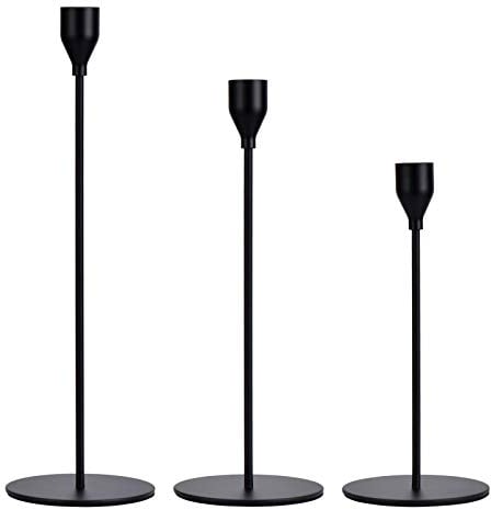 Wuudi 3 Sets Kerzenleuchter unterschiedlicher Größe, 24/29 / 34 cm Kerzenleuchter, Kegel Kerzenständer, Retro Kerzenständer, Dekorativer Leuchter，Schwarz …