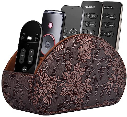 Leather Remote Control Holder TV Remote Caddy/Box ,Bedside Table Organizer for Controller, Media, Mail, Calculator, Mobile Phone and Pen Storage (Retro)