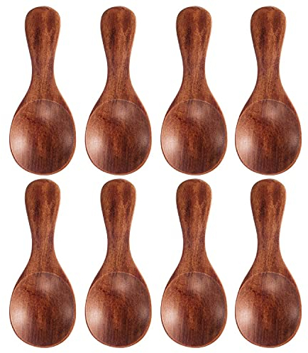 Youery 8PCS Small Wooden Spoon, Mini Wooden Spoons with Short, Small Salt Spoon, Mini Wooden Spoon, Milk Powder Spoon, Measuring Spoon, Spices, Perfect for Small Jars, Jam, Spices