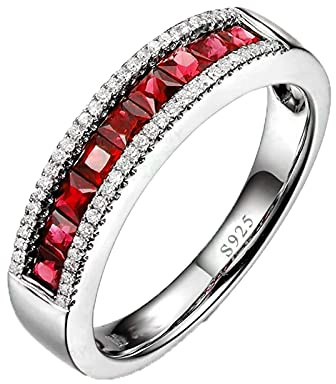 ANAZOZ Solitärring 925 Silber Ring Einfach, Sterling Silber Simulierte Nano Rot Rubin Dreireihig Stein Quadratschliff Echt Silber Damenring Gr. 47-65