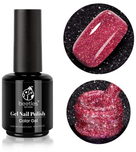 beetles Gel Polish Reflective Glitter Nail Polish 15ml Eternal Flame Red Nail Gel Soak Off LED Nail Lamp Flashy Gel Polish Nail Art Manicure Salon DIY Home