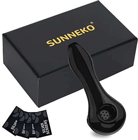 SUNNEKO Glass Pipe for Smoking, 7 Holes Pipe Bowl Thick and Heat Insulated, Purely Handmade, Heat-Resistant, Odorless, Small and Portable, Beautifully Packaged Gift, 10-11 cm, Black