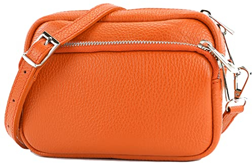 modamoda de - T231 - ital. Umhängetasche Klein Small aus Leder, Farbe:Orange