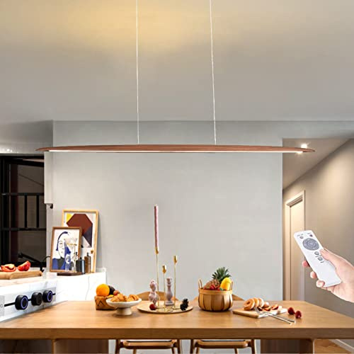 AUCF Holz Kronleuchter LED Pendelleuchte Esszimmerlampe Modern 36W Dimmbar Mit Fernbedienung Pendellampe, Höhenverstellbar Hängeleuchte, Wohnzimmer, Küche Deko Lampe Holzlampe 130Cm Deckenleuchte