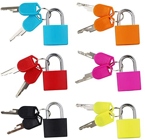 Lot de 6 petits cadenas colorés avec clés, pour casier, bagages, école, armoires de classement, salle de sport, Jaune, orange, bleu, cuivre, rouge, noir, rose