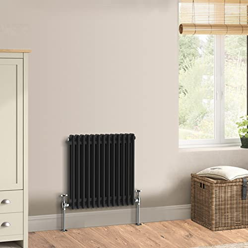 Warmehaus Traditional Cast Iron Style Black Double Column Horizontal Radiator 600 x 605mm - Perfect for Bathrooms, Kitchen, Living Room