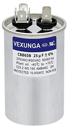 VEXUNGA Kondensator 25uF 25 MFD 370VAC 440VAC 450VAC 50/60Hz Runder AC Kondensatoren CBB65 für Klimaanlage Kompressor Motor Luft Wärmepumpe oder Lüftermotoren