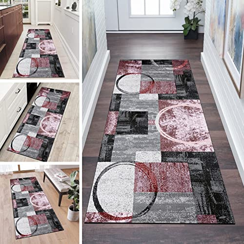 QQrunner Läufer Küchenteppich Lang Flur rutschfest Waschbar Grau Rosa 100x350cm Meterware Teppich Läufer Flur Modern Schlafzimmer Korridor Teppichläufer Lang, Anpassbare Größe, 60-120cm Breit