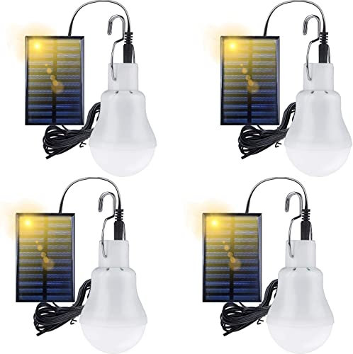 HpLive Lot de 4 lampes solaires LED rechargeables avec panneau solaire pour intérieur et extérieur, randonnée, camping, tente, pêche, éclairage 110 lm à 3,6 V