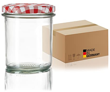 BigDean 108x Marmeladengläser 350ml - Einmachgläser Einweckgläser Sturzgläser - Made in Germany - Einkochgläser mit Schraub-Deckel TO 82 - Rot kariert