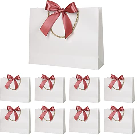 Yieseang Gift Bags Bow for Presents,Gift Bags for Bridesmaid,Birthday,Weddings,12.6x9.8x3.9inches,(White,8 Pack)