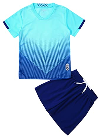 Nyeemya Kinder Jungen Trainingsanzug Sommer Sportanzug Kurzarm Shirt Mit Shorts Kurze Sporthose Atmungsaktiv Schnelltrocknend Sportbekleidung Set Himmelblau B 134-140