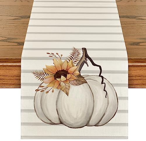 Artoid Mode Streifen Kürbisse Sonnenblumen Blätter Herbst Tischläufer, Saisonnal Küche Tisch Dekoration Drinnen Urlaub Party Dekor 40x300 cm