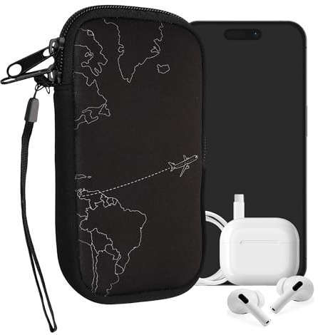 kwmobile Handytasche für Smartphones M - 5,5 - Neopren Handy Tasche Hülle Cover Case Schutzhülle - Travel Flugzeug Weiß Schwarz - 15,2 x 8,3 cm Innenmaße