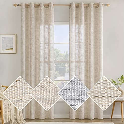 MIULEE Vorhang Gardinen Leinen mit ösen Voile Vorhänge Leinenoptik Gardinen Wohnzimmer Modern Fensterschal Kinderzimmer küchengardinen Schlaufenschal 2er Set 140x160 cm Bräunlich Weiß