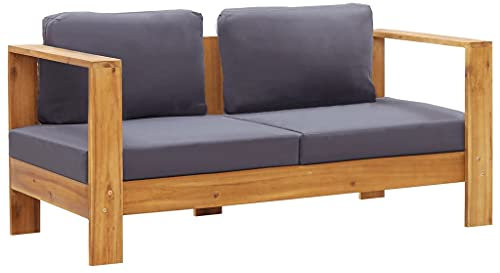 FIRBNUS Gartenbank mit Auflagen 140 cm Massivholz Akazie Grau Gartenbank Holz 2 Sitzer Loungesessel Outdoor Gartenlounge Outdoor Balkonmöbel Gartenmöbel Balkonstuhl Sitzbank Garten Outdoor Bank