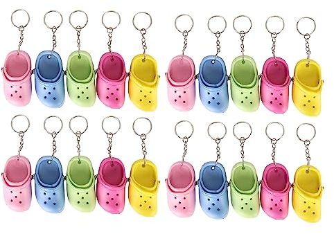 20 Stück Schuh-Schlüsselanhänger, Mini-Schuh-Schlüsselanhänger, Gummi-Slipper-Schlüsselanhänger, 5 Farben, Flexibel, Wiederverwendbar, Silikon-Prozess, Strandloch-Schuhe, Schlüsselanhänger für DIY-Ruc