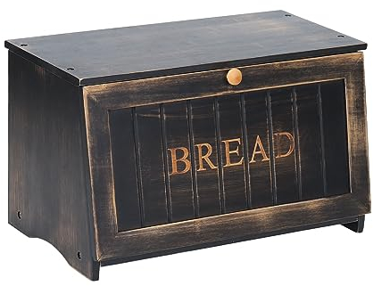 HOMEKOKO Panera grande de madera para encimera de cocina, diseño retro, de una sola capa, de bambú, gran capacidad, contenedor de almacenamiento de alimentos (negro vintage)