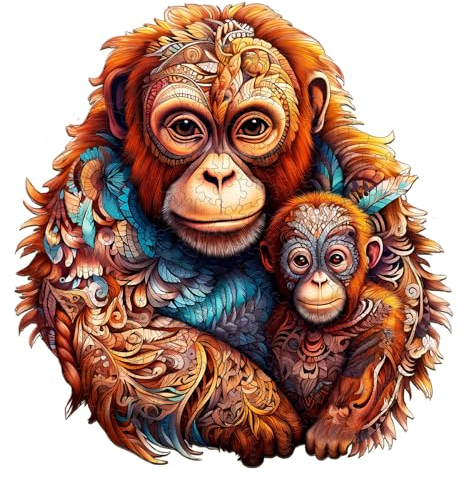 CHARMIBLE Holzpuzzle für Erwachsene, 34.8X 32.8cm Holzpuzzle mit Box, Holzpuzzle Erwachsene und Kinder, Perfekt für Heim Dekoration und Geschenke (Orangutan Familie - 276stk)