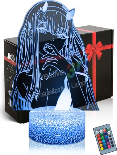 DAHEYMA 3D-Stimmungslampe Illusion Darling Franxx Figur LED Anime Nachtlicht Manga Tischlampe 16 Farben ändern sich mit Fernbedienung, Geschenke für Urlaub, Schlafzimmer Dekor Nr. 2038