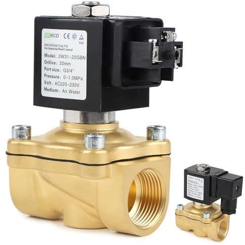 EXLECO 230V AC Magnetventil Messing G3/4 Elektromagnetventil Messing Elektrisch Magnet Ventil DN20 0-10 bar Wassereinlass Wasserverteilungsventile NC Direktwirkende Magnetventil für Wasser Luft