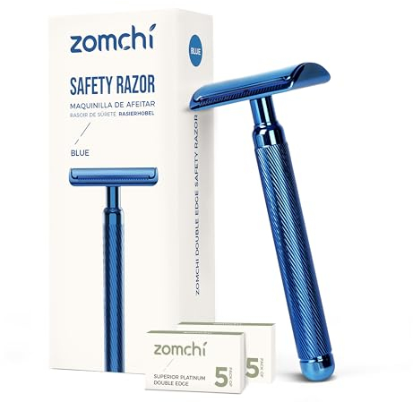 ZOMCHI Nassrasierer-Set für Damen & Herren – 10 Klingen | Premium Wet Shaving System | Zero Waste, plastikfrei & nachhaltig | Metall-Safety-Razor | Blau