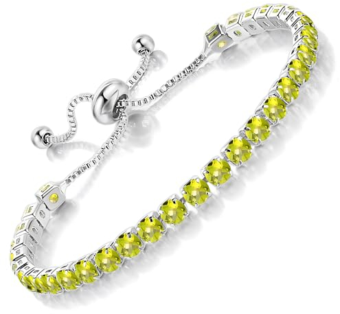 Apocalyptic-K Zirkonia Armband für Frauen, Tennisarmband Sparkle Verstellbares Armband Damenarmband Geschenk für festliche Tage (Platin - Gelb Zirkonia, 4MM)