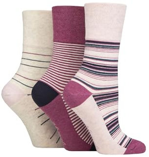 SockShop Gentle Grip Ladies Floral Spotted Patterned and Striped Honeycomb Top Cotton Socks in a Multipack of 3 Assorted Colours Size 4-8 Embrace Mixed Stripe