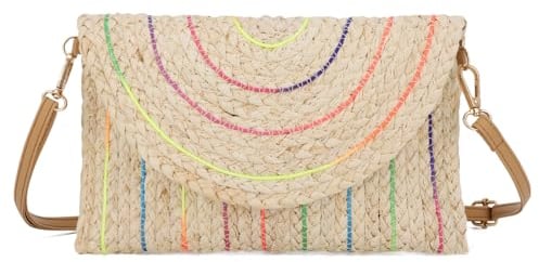 SUKUTU Paille Sac à Bandoulière pour Les Femmes Tissé Sac à Main de Plage d'embrayage de Paille Portefeuille Sac à bandoulière