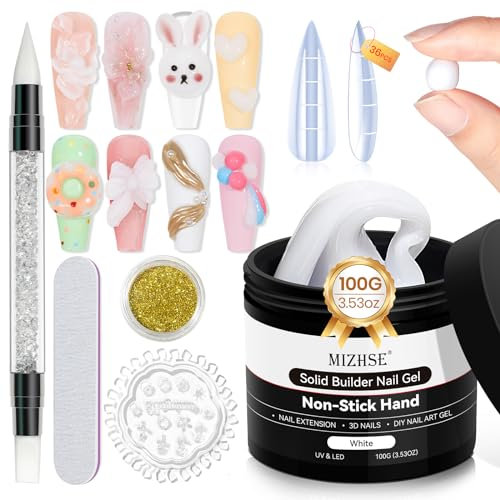 MIZHSE Fester Nagelkleber für Tips, 100g/3.5oz Große Fester Nagelkleber für Kunstnägel Extra Starker Weiß Nail Glue Gel UV für Press On Nails 3D Gel Nail Art DIY zu Hause