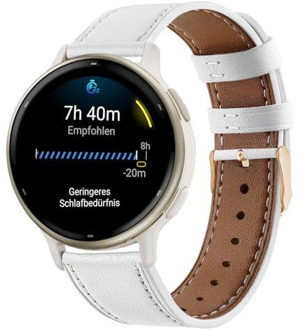 Armband für Garmin Vívoactive 6/Vívoactive 5/Venu 2 Plus/Vanu Sq 2 Leder Armbänder, Echtleder Ersatzarmband für Vívomove Trend/Luxe 42mm/Style 42mm/Vívomove 3 44mm, 20mm Lederarmband Uhrenband, Weiß