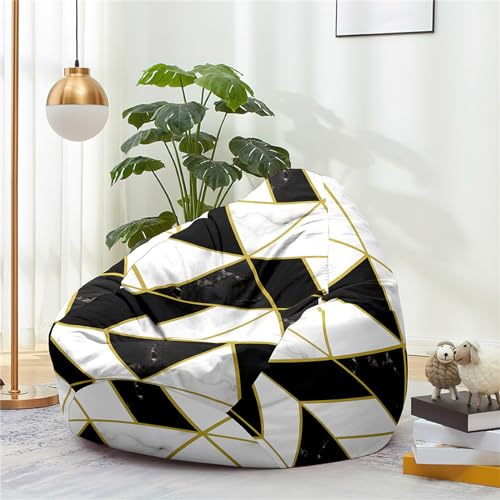 Odot Sitzsack, Marmordruck Sitzsack Bezug, Sitzsack Bezug Ohne Füllung, Komfortabler Abnehmbarer Bean Bag, Outdoor Sitzsack für Indoor Outdoor Living Room Decor (Schwarz Weiß,XL(100 * 120cm))