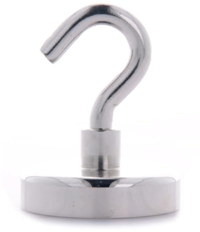 REY Gancho Magnético Imán de Neodimio de 36mm de Diámetro, hasta 11 kilogramos, Redondo, con Gancho Desmontable