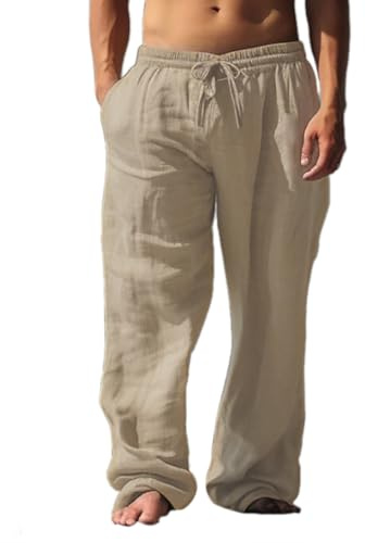 palglg Hombres o Mujeres Casual 100% Algodón Pantalones para Yoga Pantalones Playa Tener Puesto Caqui M