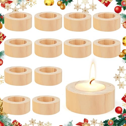 EMAGEREN 12 Portacandele in Legno Portacandele Votive in Legno per Matrimoni Portacandele Natalizi in Legno per Matrimonio, Compleanno, Appuntamento a Sorpresa, Natale (6 * 2,5 cm)