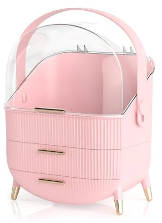 Ease8 Makeup Organiser & Storage - Dustproof & Waterproof, Dressing table Organiser with Drawers, Perfect for Bathroom & Vanity, Durable ABS Material, Multi-Function Cosmetics Organiser (LIGHT PINK)