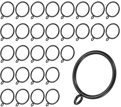 M METERXITY 30 Pcs Anneaux de Rideaux avec Œillet Noir, Anneaux Métalliques Antirouille pour Tringles à Rideaux, 1.5 Pouce de Diamètre Intérieur Anneaux de Draperie pour Tringles à Rideaux